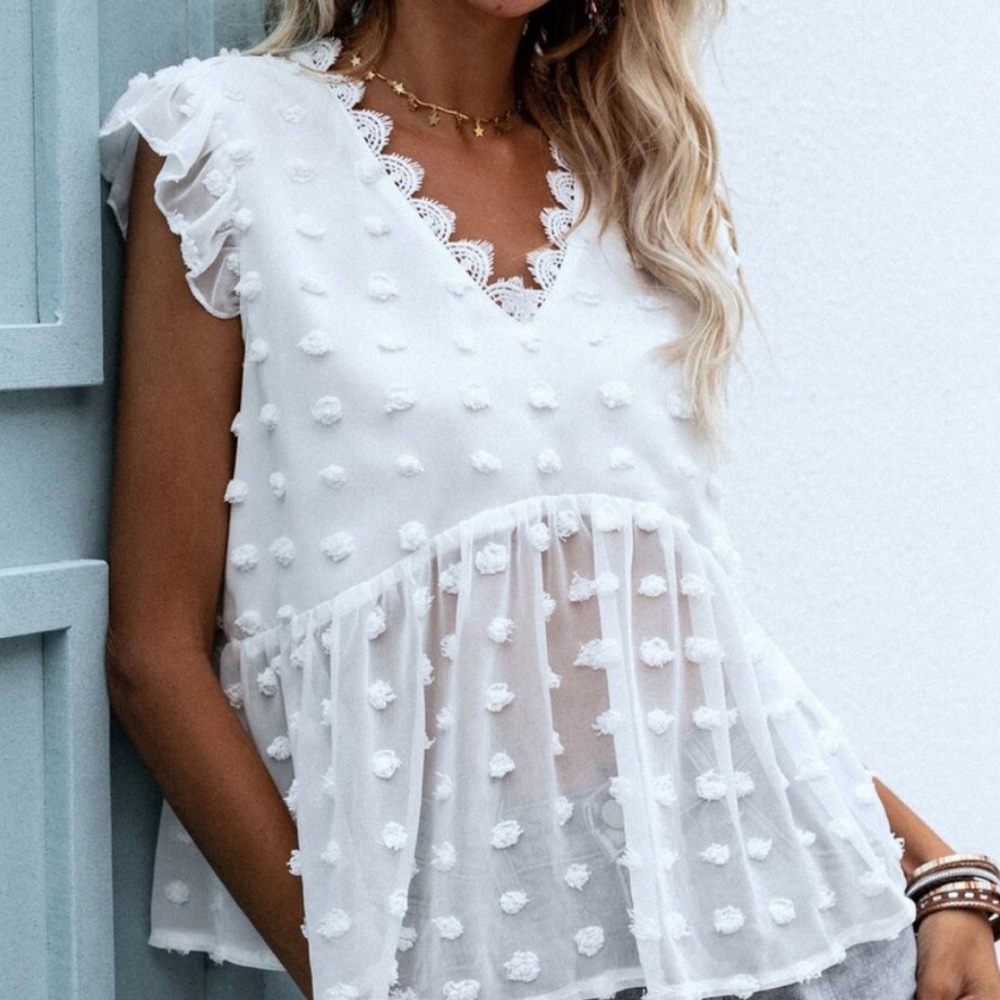 Boho Swiss dot ruffle sleeve blouse - Picture 2 of 4